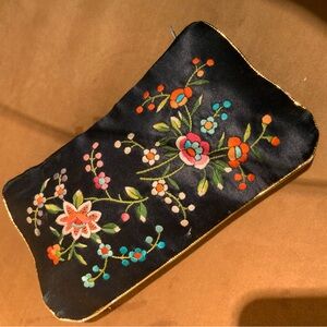Embroidered Floral Black Clutch vintage
